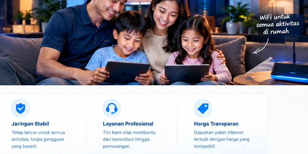 Keluarga menggunakan beberapa perangkat dengan WiFi rumah.