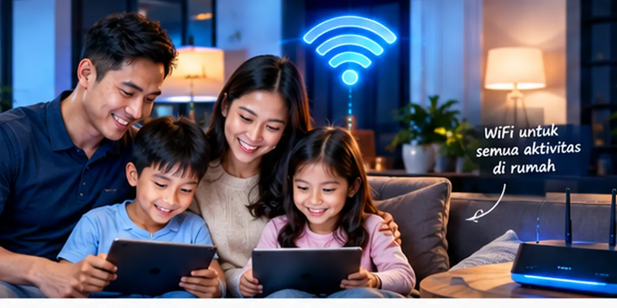 Keluarga menikmati internet WiFi di rumah.