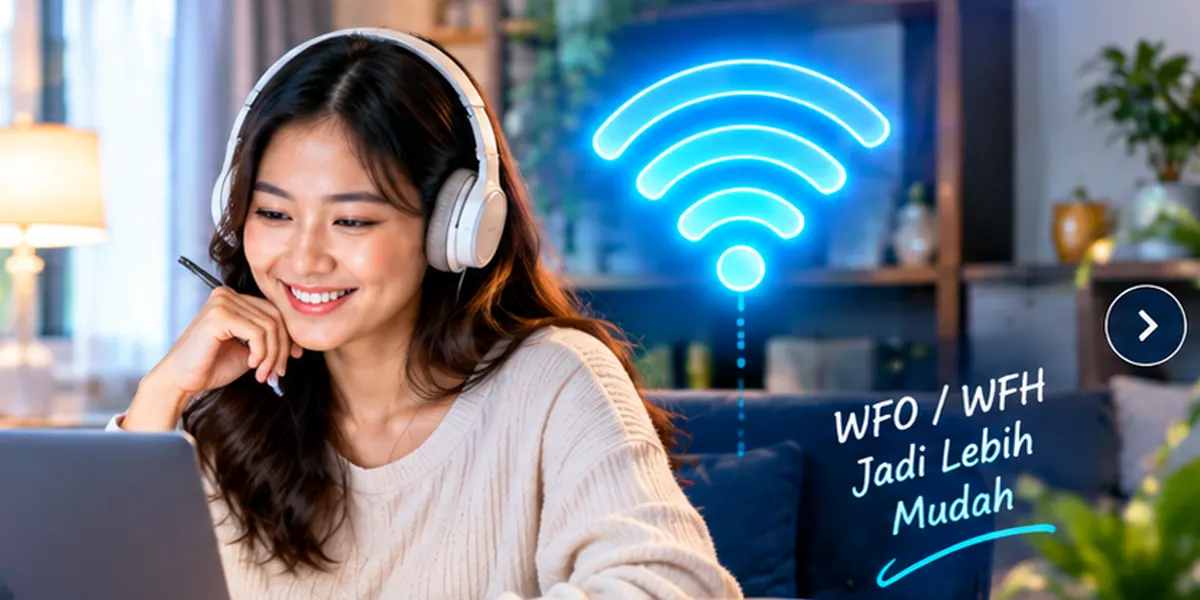 Perempuan bekerja dari rumah menggunakan laptop.